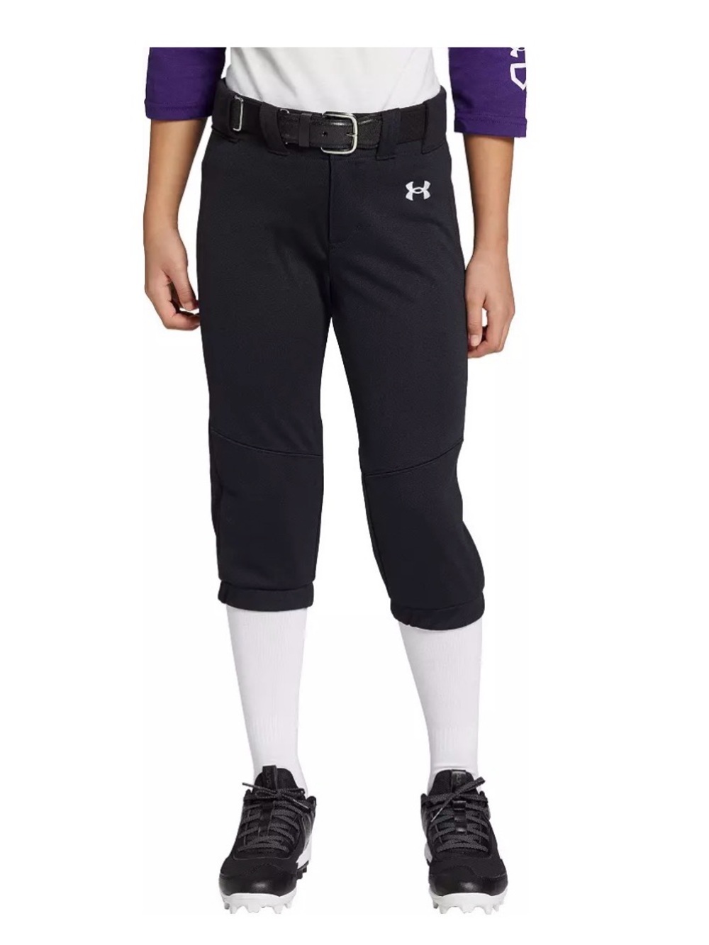 Under Armour Kids Black Softball Pants with Belt, YM